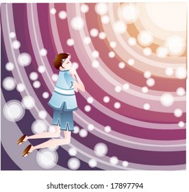 Jesus Christ and Christian - on purple and brown background with round frame and circle pattern : vector illustration