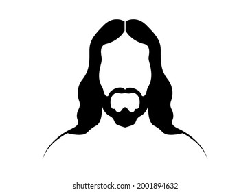 Jesus Christ, concept of Easter resurrection, graphic portrait vector black silhouette isolated on white background 