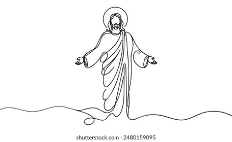 Jesus Christ Continuous one line drawing. Vector illustration