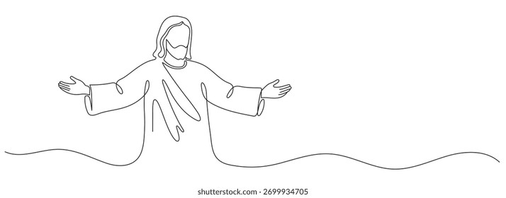 Jesus Cristo Desenho contínuo de uma linha. Ilustração vetorial. Linha editável.