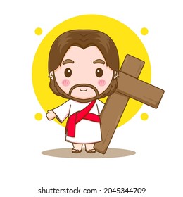 Jesus christ with cross chibi cartoon character