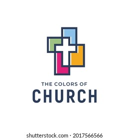 Jesus Christ Cross with Colorful Geometric Shape for Christian Catholic Church Chapel logo design