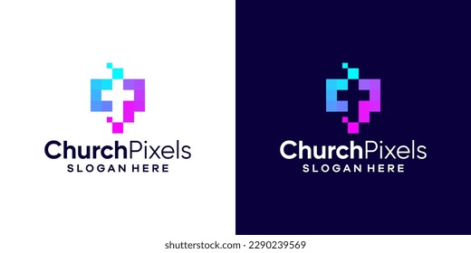 Jesus Christ Cross logo design with digital pixel graphic design vector illustration. Symbol, icon, creative.