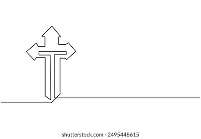 Jesucristo cruza en una línea continua, cruz cristiana. Cruz cristiana dibujada a mano. Abstractas lineal de la cruz cristiana, Jesucristo continuo una línea de dibujo, Una línea cristiana