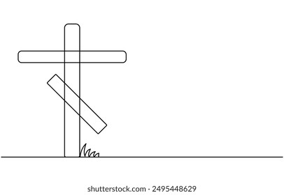 Jesus Christ cross in one continuous line drawing, Christian cross. Hand drawn Christian Cross. Abstract linear Christian Cross, Jesus Christ continuous one line drawing, One line Christian