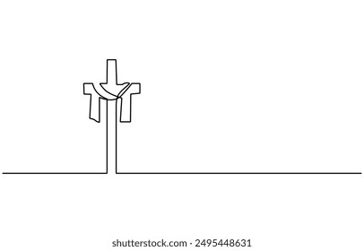 Jesus Christ cross in one continuous line drawing, Christian cross. Hand drawn Christian Cross. Abstract linear Christian Cross, Jesus Christ continuous one line drawing, One line Christian