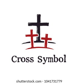 Jesus Christ Cross with two thieves tomb Christian Church logo design inspiration