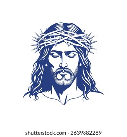 Jesus Christ with Crown of Thorns – Vintage Vector Religious Illustration.
