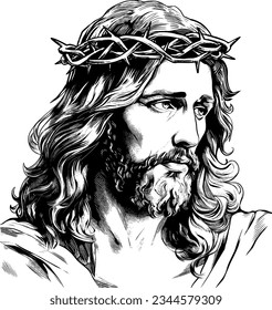 Jesus Christ crown of throne heads illustration, Tattoo design.