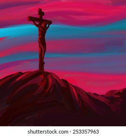 Jesus Christ Crucifiction vector illustration  hand drawn  painted 