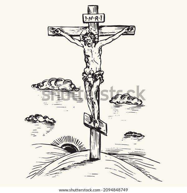Jesus Christ Crucified Golgotha Landscape Dark Stock Vector (Royalty ...