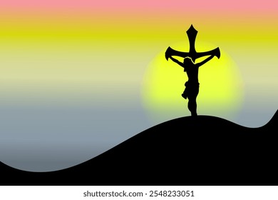 jesus christ crucifixion scene on dusk and sun rays