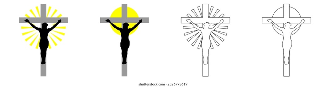 Jesus Christ Crucifixion silhouette in cross with halo light shining, religion symbol , symbol of Easter, Christening. Holy Spirit. Religious. Baptism Christening Invitation