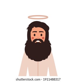 Jesus Christ in cute cartoon style. Christian Bible for kids, vector illustration.
