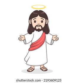 Jesus Christ in cute cartoon style. Christian Bible for kids, vector illustration.