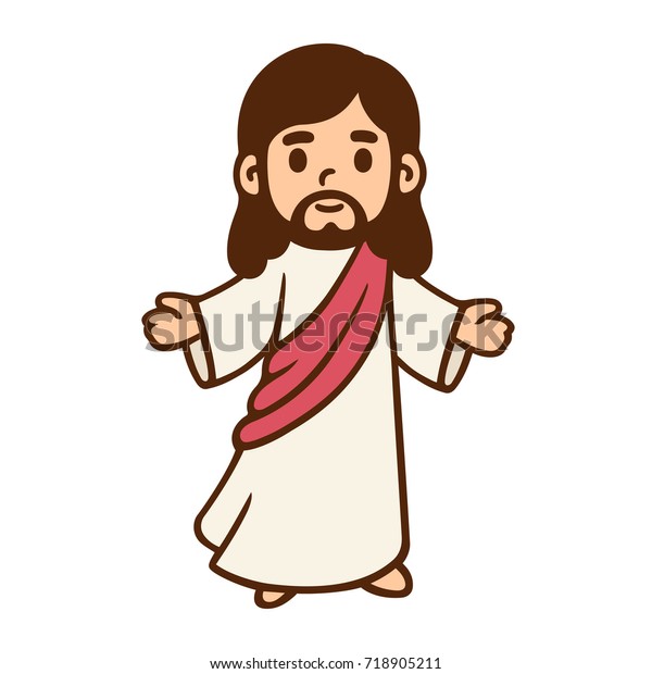 かわいい漫画のスタイルのイエス キリスト 子ども向けのキリスト教の聖書 ベクターイラスト のベクター画像素材 ロイヤリティフリー 718905211