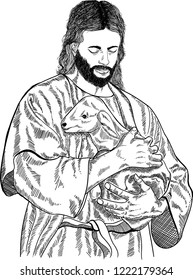 Jesus Christ is depicted as the Good Shepherd who lays down his life for his sheep.