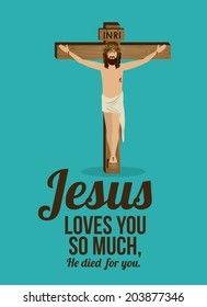 Jesus christ design over blue background, vector illustration