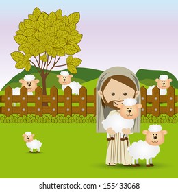 jesus christ design over landscape background vector illustration 