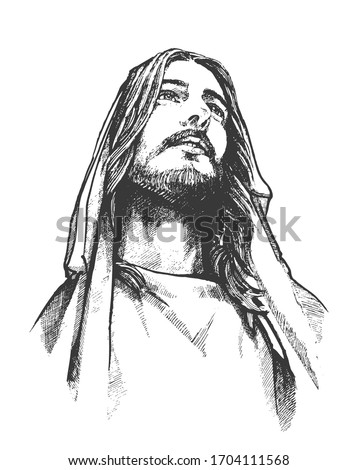 Jesus Christ, Easter Portraits Drawing Sketch Vector	
