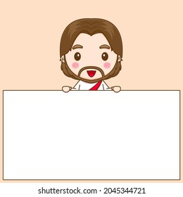 Jesus christ with empty board chibi cartoon character