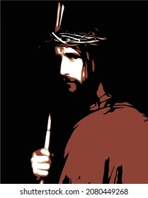Jesus Christ face. Christian and Catholic religion. Vector illustration