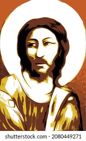 Jesus Christ face. Christian and Catholic religion. Vector illustration
