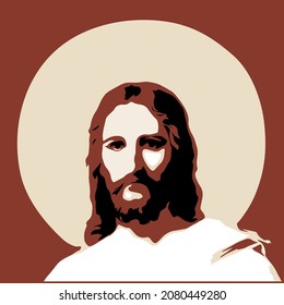 Jesus Christ face. Christian and Catholic religion. Vector illustration