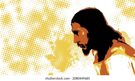 Jesus Christ face. Christian and Catholic religion. Vector illustration.