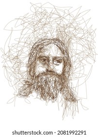 Jesus Christ face. Christian and Catholic religion. Vector illustration