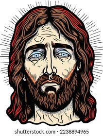 Jesus Christ Face Close Up Portrait illustration 04