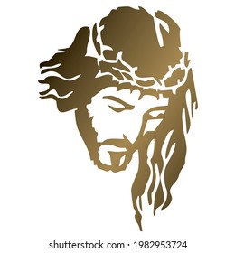 Jesus Christ Face Silhouette Isolated On White Background. Minimal Vector Illustration Of Jesus Christ
