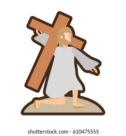 jesus christ falls first time line vector illustration eps 10