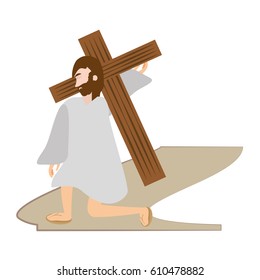 jesus christ falls first time - via crucis station vector illustration eps 10