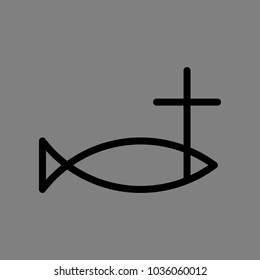 Jesus Christ fish sign. Vector. Black icon on medium gray background. Isolated.