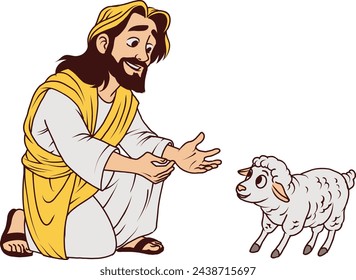 Jesus Christ Found a Lost Sheep Cartoon