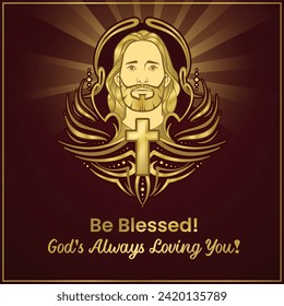Jesus Christ in gold. Card, banner. vector illustration.