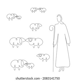 Jesus Christ the good shepherd line drawing vector illustration