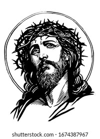Jesus Christ  graphic portrait  Hand drawing  