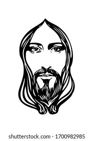 Jesus Christ, Graphic Portrait. Hand Drawing. 