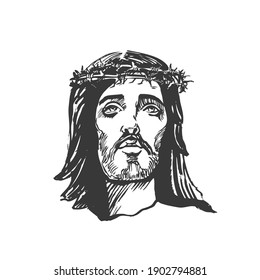 Jesus Christ, graphic portrait. Hand drawing. Vector