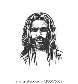 Jesus Christ, graphic portrait. Hand drawing. Vector