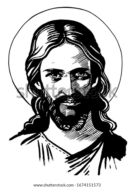 Jesus Christ Graphic Portrait Hand Drawing Stock Vector (Royalty Free ...