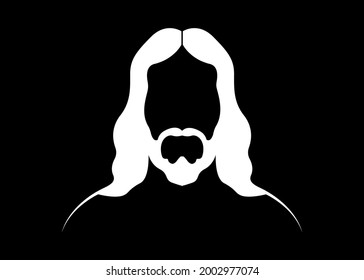 Jesus Christ  graphic portrait vector white silhouette isolated black background 