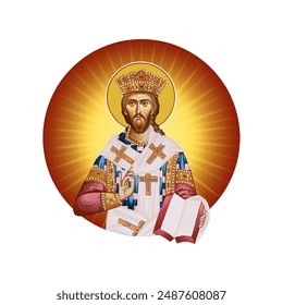 Jesus Christ the greatest Bishop illustration in Byzantine style isolated