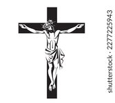 Jesus Christ. Hand drawn vector illustration. Black silhouette svg of Jesus, laser cutting cnc.