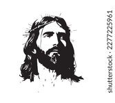 Jesus Christ. Hand drawn vector illustration. Black silhouette svg of Jesus, laser cutting cnc.