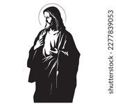 Jesus Christ. Hand drawn vector illustration. Black silhouette svg of Jesus, laser cutting cnc.