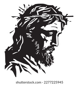 Jesus Christ. Hand drawn vector illustration. Black silhouette svg of Jesus, laser cutting cnc.