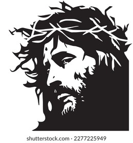 Jesus Christ. Hand drawn vector illustration. Black silhouette svg of Jesus, laser cutting cnc.